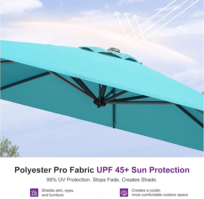 PURPLE LEAF Umbrella with Base and Cover 8' x 8' Sun Protection Turquoise | - Image 6