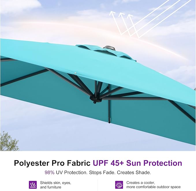 PURPLE LEAF Patio Umbrella Outdoor 10' x 10' Easy Assembly Turquoise | Built to - Image 5
