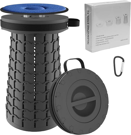 ALEVMOOM Upgraded XXL Collapsilbe Stool with Cushion,More Sturdy and Height 19.7“,D11.8”,Portable and Lightweight Adjustable Telescoping Stool for Camping Hiking BBQ Max Loading 1000Ibs