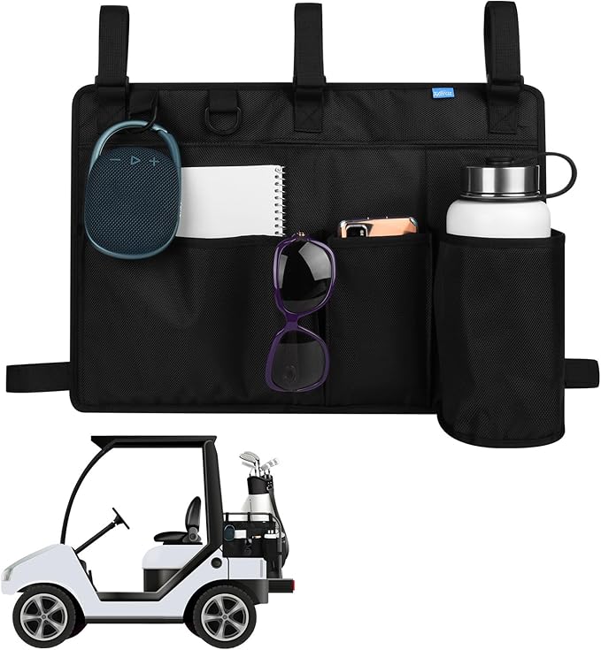 Xxerciz Golf Cart Rear Seat Organizer, Lightweight Folding Storage Bag Portable Golf Cart Accessories with Adjustable Strap for EZGO Yamaha Club Car, Wheelchair and Walker