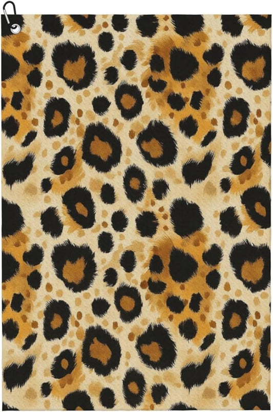 Classic Leopard Print Golf Towel Waffle Microfiber with Hook Detachable Clip 24x16in