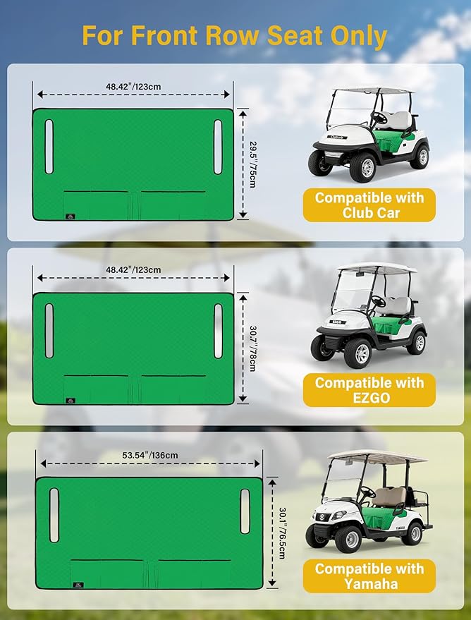 Golf Cart Seat Covers,Golf Cart Seat Towel Blanket with 4 Front Pockets & Nonskid Bottom Fits for EZGO, Yamaha, Club Car and More 2 Person Seats Golf Carts (Christmas Green, Club Car)