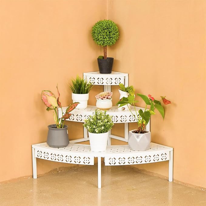 aboxoo 3-Tier Metal Plant Stand, Quarter Round Stair-Step Corner Shelf | Holds - Image 5