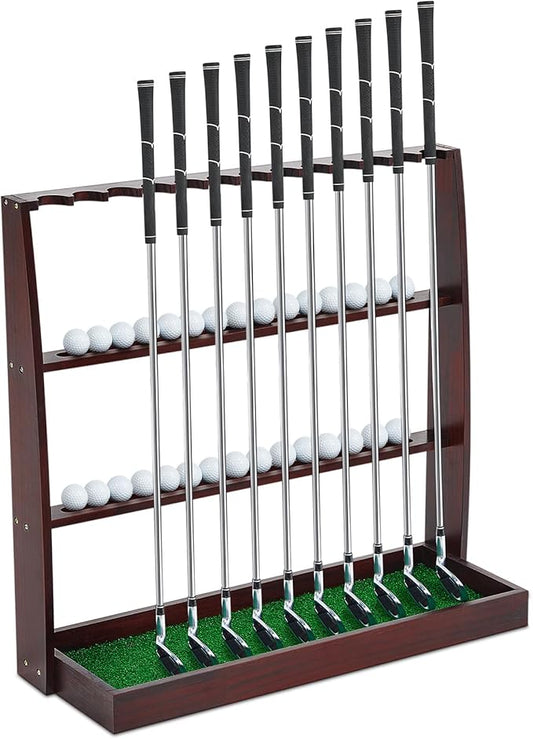 Lenwen Golf Putter Stand Wooden Display Rack Golf Club Holder Stand, Brown Golf Club Organizer for Storage Sports Indoor Home Garage
