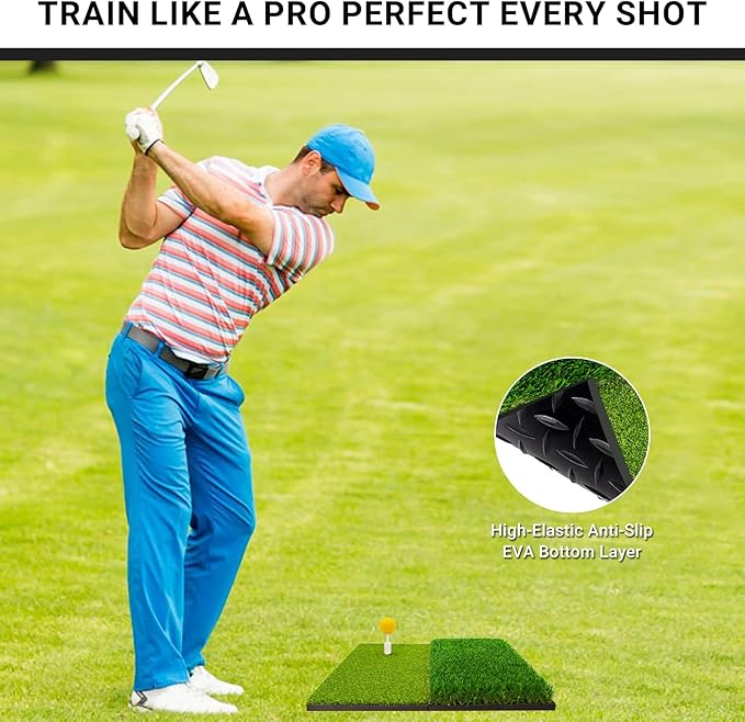 Foldable Golf Hitting Mat Dual-Turf Golf Practice Mat Portable Design Fairway and Rough Grass Surfaces Ideal for Backyard Office and Travel Swing & Chipping Practice