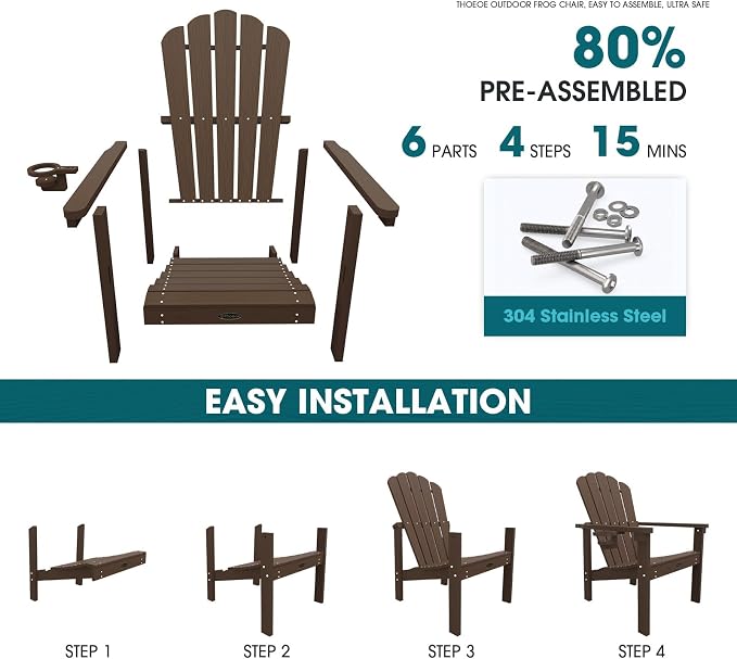 THOEOE Stackable Adirondack Chair Set of 2, HDPE All-Weather Fire Pit Chair | - Image 3