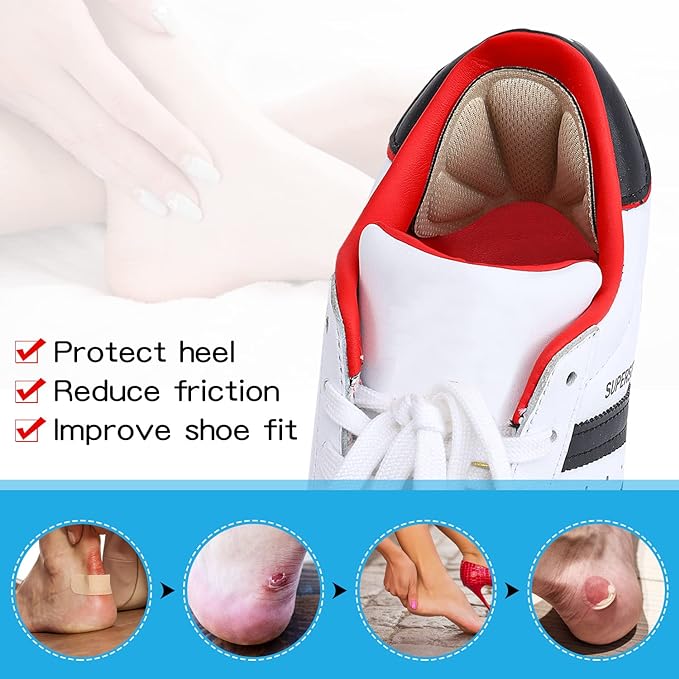 Back of Heel Cushion Pads, Adhesive Heel Grips Inserts for Loose Shoes, Shoe Slip, Heel Pain and Blister, 8PCS-Beige