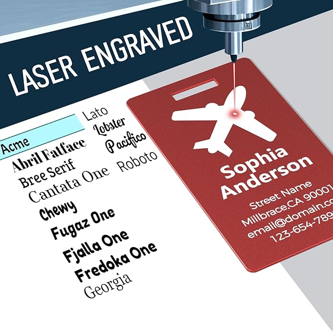 4 Personalized Metal Luggage Tags for Suitcase, Laser Engraved with Text and Logo, Custom Aluminum Name Tags with Stainless Steel Ring, for Travel, Golf Bag, and Baggage (Golden)