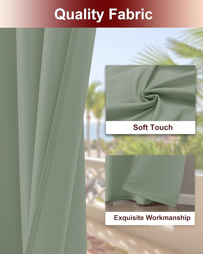 Grommet Outdoor Curtains for Patio Waterproof 8 Pcs 54x84 In Sage Green | - Image 4