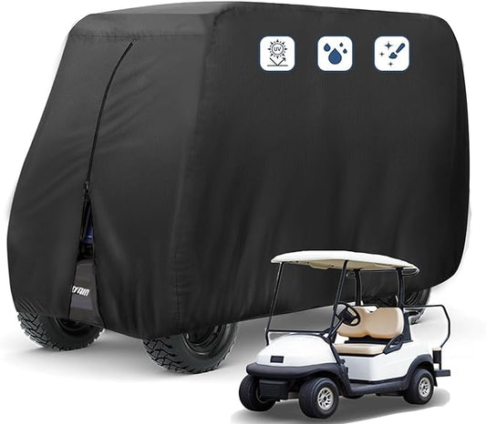 FLYMEI Golf Cart Cover Waterproof, 420D Fabric Universal Fits for Most Brand 2/2+2/4/4+2 Passengers Yamaha, Honda, Club Car, EZGO Golf Cart
