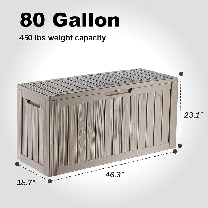 80 Gal Resin Outdoor Storage Box Waterproof Lockable Deck Box | UV-resistant - Image 2