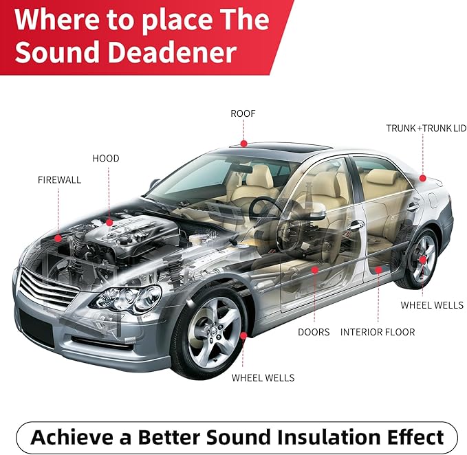 197mil 49.73sqft Sound Deadening Mat, Heat Shield Automotive Carpet Car Insulation Foam Board Sound Dampening, Aluminum Foil Finish Noise Insulation and Vibration Dampening Material