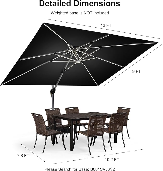 PURPLE LEAF Cantilever Umbrella 9' X 12' Double Top Solar LED Light, Stays - Image 9