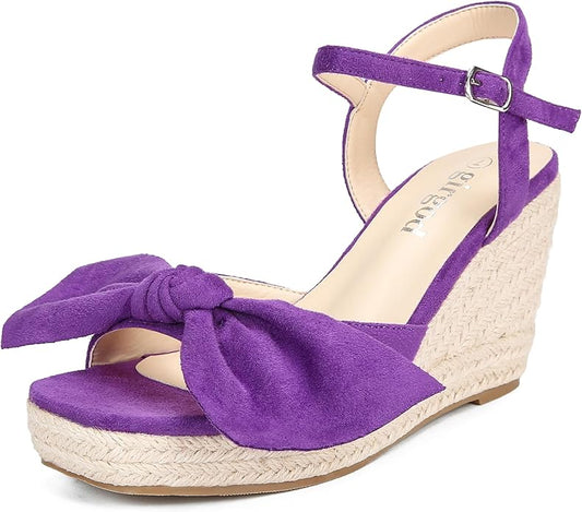 girgod Espadrilles Wedge Sandals for Women Bow Platform Wedges Heels Open Toe Ankle Strap Summer Wedding Wedges