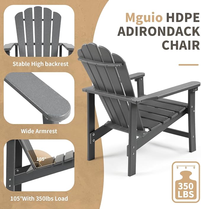 Oversized Stackable Adirondack Chair Set of 2, HDPE Fire Pit Chair | All-Weather - Image 5