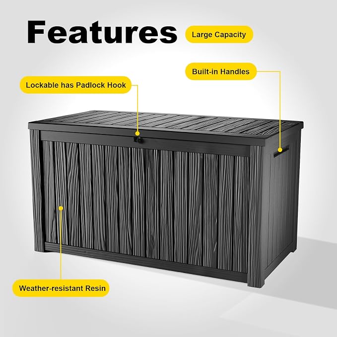 180 Gallon Waterproof Outdoor Storage Box, UV Resistant Resin Deck Box - Image 5