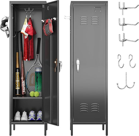 Aobabo 54" H Lockable Metal Storage Lockers with, Steel Locker Cabinet with Metal Hooks and 1 Adjustable Shelf for Home, School,Office, Assembly Required, Black