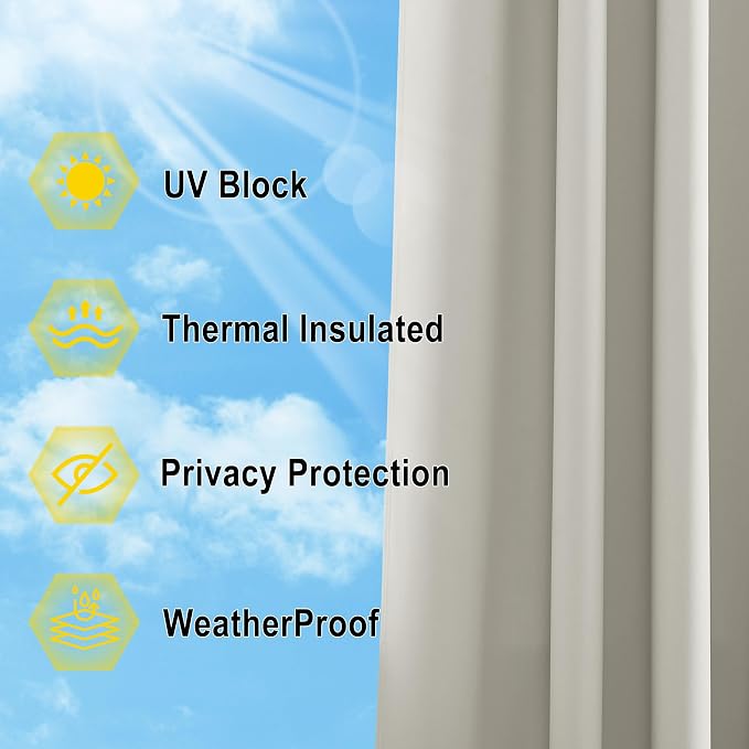 NICETOWN Outdoor Curtains for Patio W100 x L95 inch 2 Pieces, Sun Blocking - Image 6