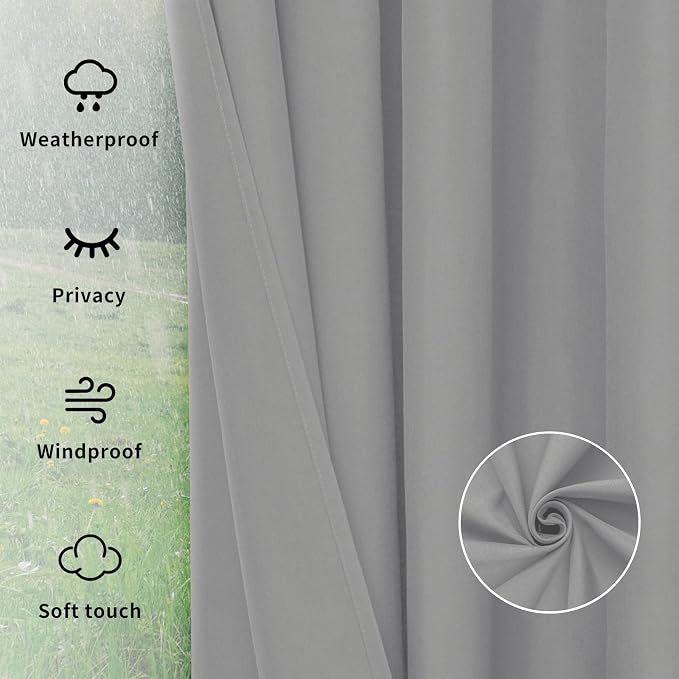 Easy-Going Outdoor Curtains for Patio 1 Panel, 54x108 inch, Light Grey | - Image 6