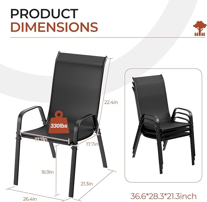 TLSUNNY Patio Chair, Outdoor Stackable Textilene Chairs Set of 6, - Image 2