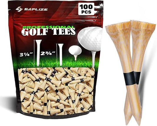 SAPLIZE Bamboo Golf Tees Pack of 100 or 150, Four Size Options (3-1/4", 2-3/4", 2-1/8", 1-1/2"), Stable and Reliable Golf Tees, Available in Natural Color