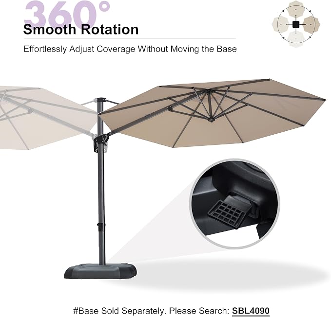 PURPLE LEAF Cantilever Umbrella 10 Feet Round Smooth 360° Rotation Beige | - Image 9