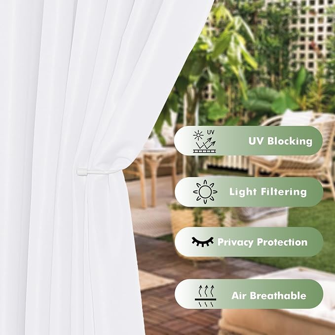 HolidayIdeas Outdoor Curtains for Patio Waterproof 8 Pcs 54x84 Inch White | - Image 3