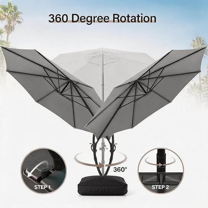 Outdoor Patio Umbrella with Base included, 12 FT Deluxe Curvy Cantilever - Image 5