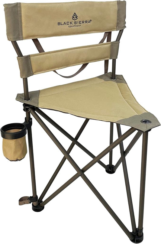 Black Sierra XL Tripod Hunting Stool, Foldable Tripod Seat w/Steel Frame Supports 300 Lbs, Heavy Duty Fishing Chair Features Cup-Holder & Carry Shoulder Strap, for Camping, Hiking, Fishing