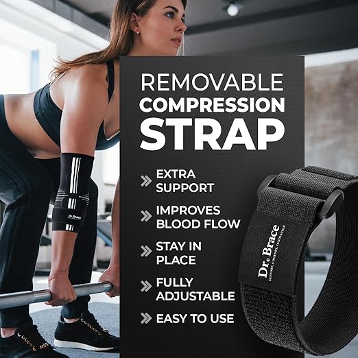 DR. BRACE® Elite Elbow Brace Support, Breathable Elbow Compression Sleeve with Gel Pad for Golfer's, Tennis Elbow & Tendonitis Treatment & Pain Relief 2024 (A Black-White, Large)