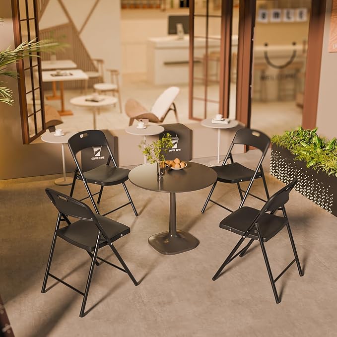 Bonnlo 4-Pack Black Plastic Folding Chairs, Portable Seat - Image 8