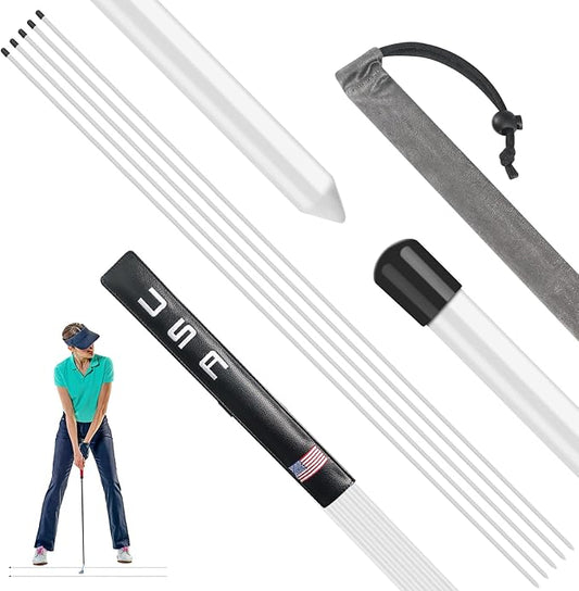Golf Alignment Sticks 43 Inches Value 5-Pack with Premium Cover, Training Rods Essential Aiming Stick for Perfect Swing & Accurate Aiming & Effective Practice Guide
