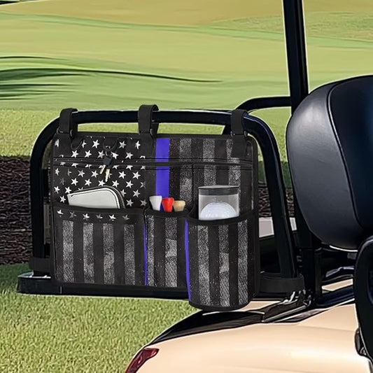 American Flag Golf Cart Bag, Golf Cart Rear Seat Organizer with Open Pockets for Golf Balls & Bottles