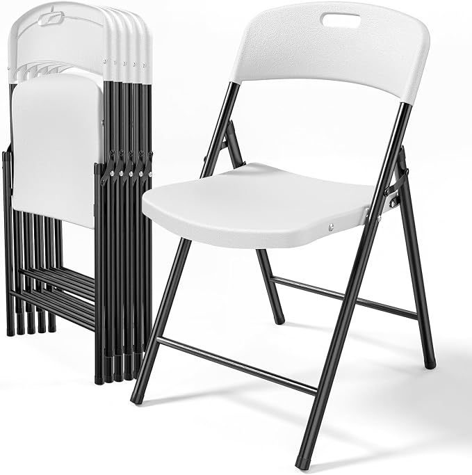 Bonnlo 6-Pack White Plastic Folding Chairs, Portable Seat by Bonnlo