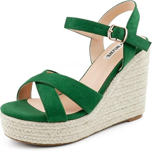 JOY IN LOVE Womens Espadrilles Wedge Sandals Platform Heels Ankle Strap Open Toe Buckle Sandals