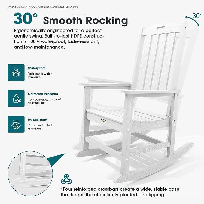 THOEOE Outdoor Rocking Chairs Set of 2, Oversized Patio Rocking Chair | HDPE - Image 4