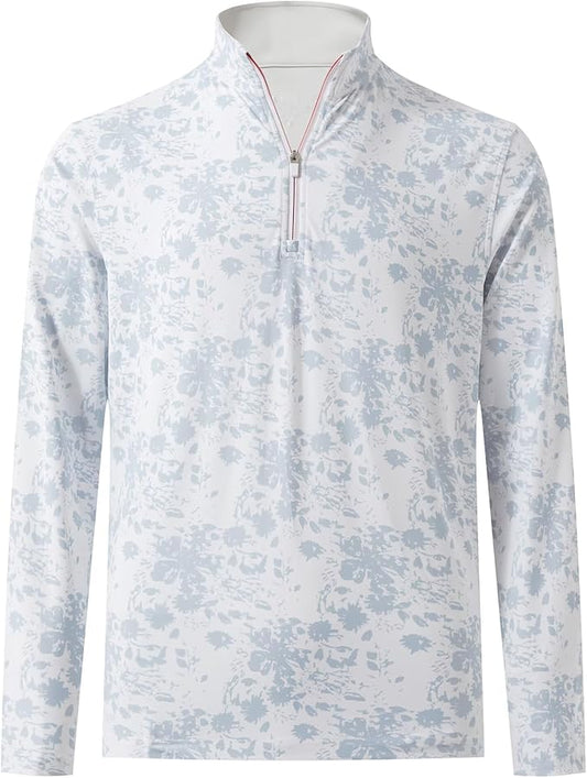 M MAELREG Quarter Zip Golf Pullover Men Dry Fit Long Sleeve Performance Wicking 1/4 Zip Full Print Pullover Mens Sweatshirt