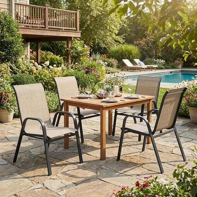 GarveeLife Stackable Outdoor Chairs Set of 4, All Weather Patio Chairs by GarveeLife