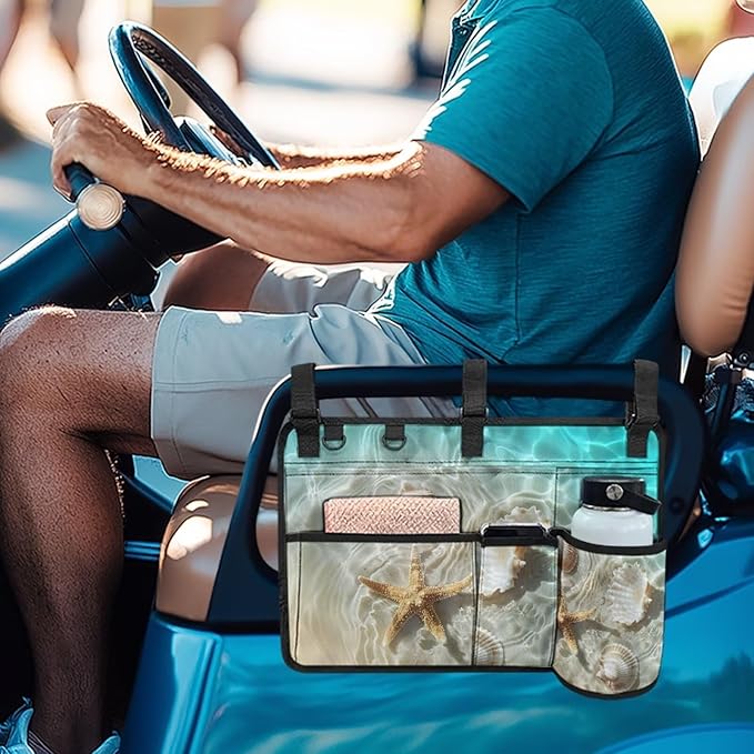 Beach Golf Cart Rear Seat Organizer Foldable Storage Bag for Club Car, Wheelchair and Walker