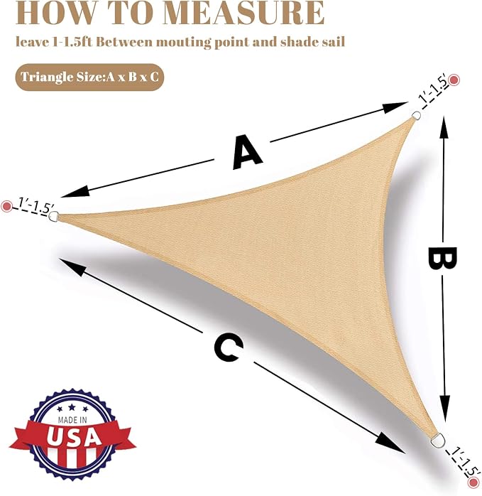 Sun Shade Sail 13'x23'x26.4' Sand Triangle Shade Cover Custom Size | 95% UV - Image 2