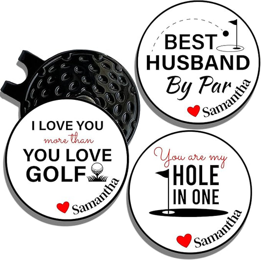 Wolf Golf Towels Golf Ball Marker Hat Clip Gift Set | Best Husband by Par or Best Boyfriend by Par | | 1 Magnetic Clip + 3 Ball Markers | Golf Accessories for Men