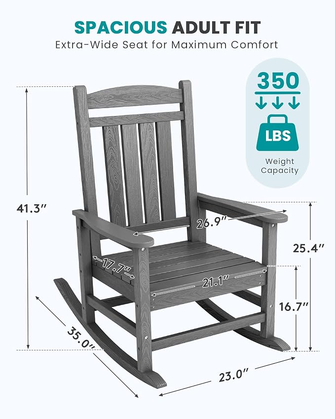 SERWALL Rocking Chair Outdoor, HDPE Patio Rocking Chairs, Porch Rocker - Image 2