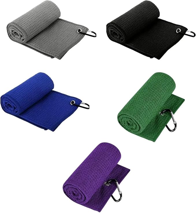 Golf Towel with Clip, Soft Microfiber Cleaning Cloth for Golf Clubs and Balls, Compact and Absorbent(Black)