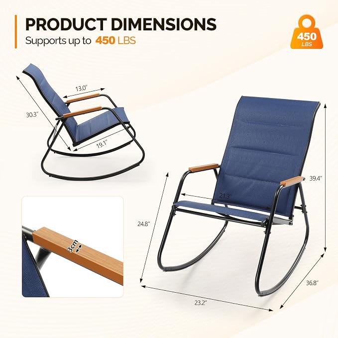 VINGLI Outdoor Rocking Chair, Textilene Mesh Patio Rocker, Heavy Duty 450 lbs - Image 3
