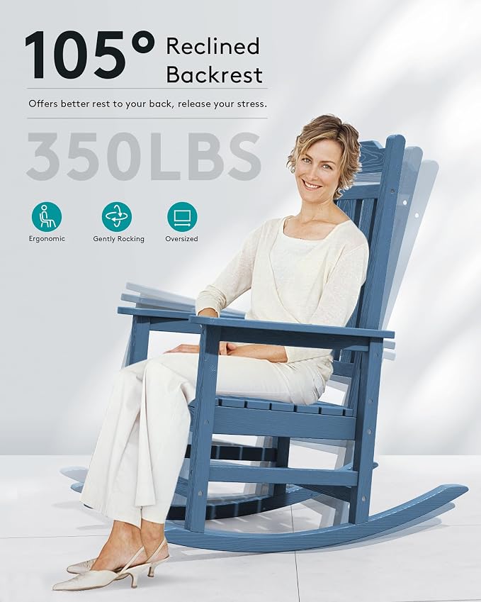 SERWALL HDPE Oversized Outdoor Rocking Chair, Patio Rocking Chair, All Weather - Image 4