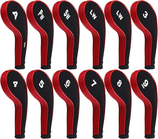 Andux Number Print Golf Iron Club Head Covers Long Neck with Zipper 12pcs/Set