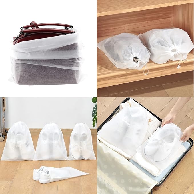 Travel Shoe Bags 10Pcs Non-woven Fabric Storage Bags Portable Dust Cover Pouch Packing Bags with Drawstring (Medium)