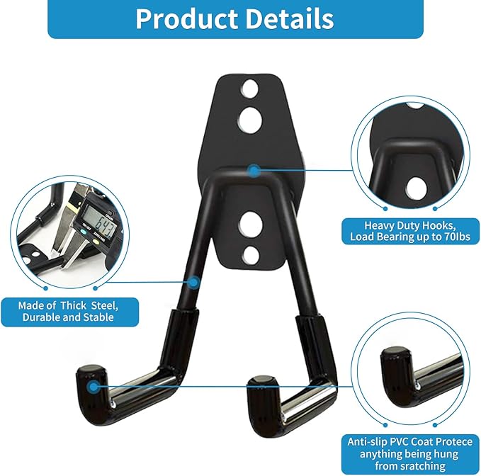 Garage Storage Utility Hooks，Garage Garden Tool Organizer，Steel Wall Mount Hooks, Garden Small U Hooks (6 Pack-Black)