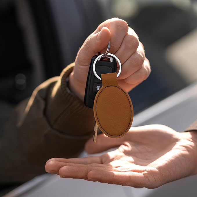 LaserGram Oval Keychain, Off Road Racer, Personalized Engraving Included (Dark Brown)