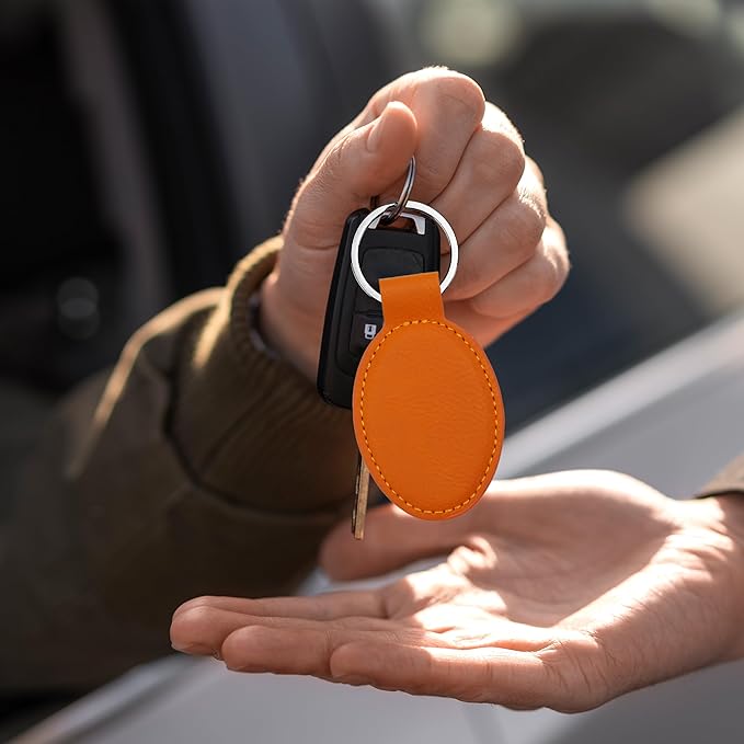 LaserGram Oval Keychain, Palm Trees, Personalized Engraving Included (Orange)